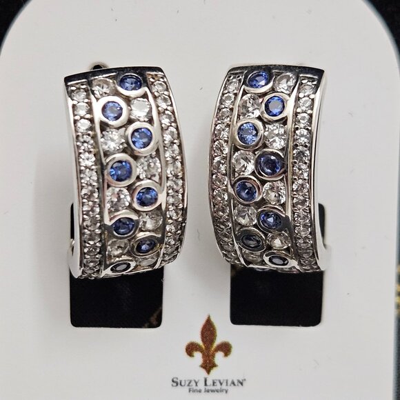 Suzy Levian Blue Sapphire & Diamond in Sterling Silver Earrings - NWOT - Picture 1 of 6
